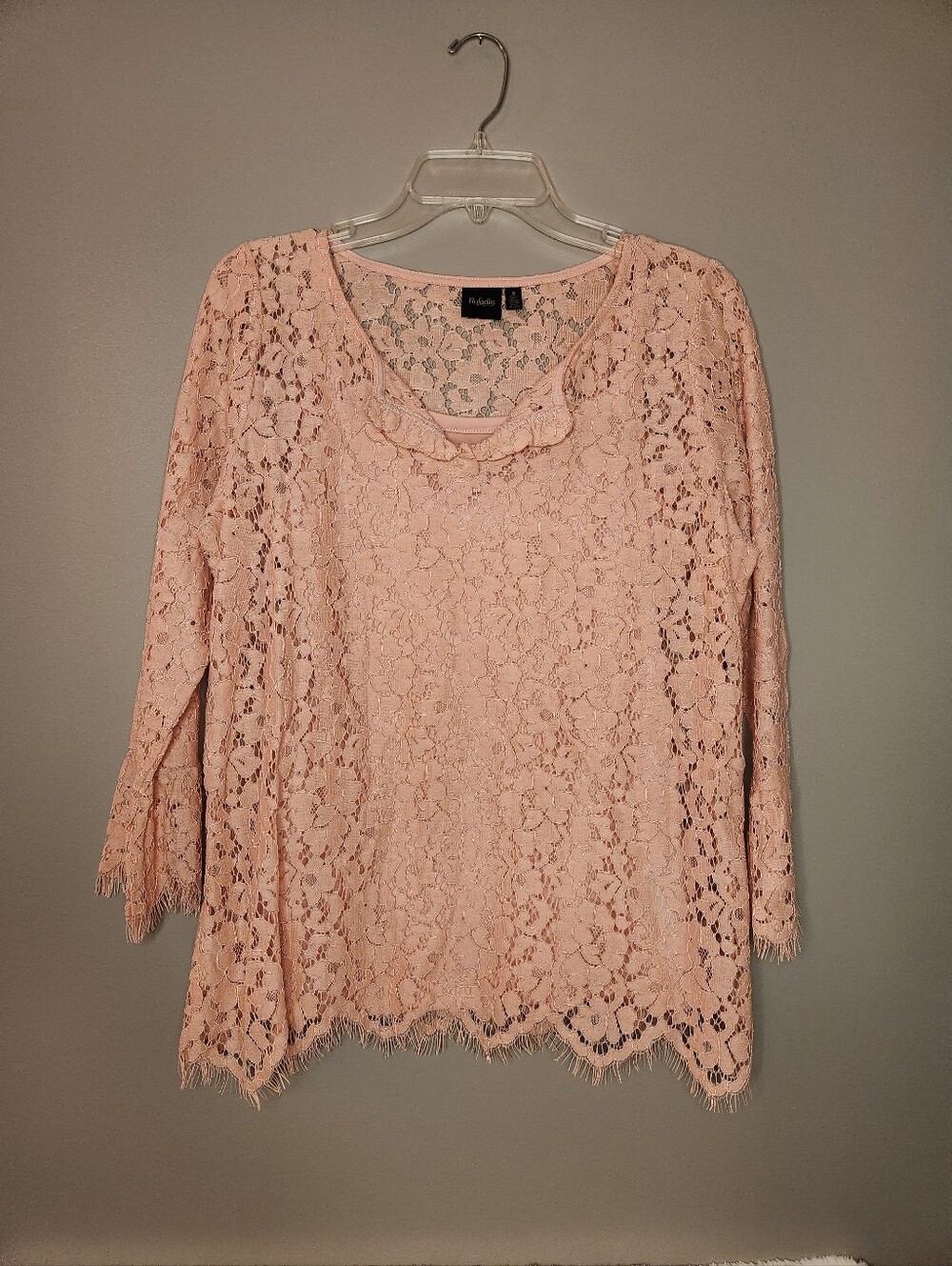 Rafaella Lace Overlay Long-Sleeve Top Size Medium
